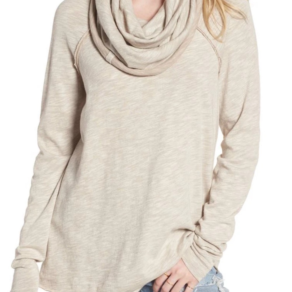 Free People Beach Beige Cocoon Cowl Neck Knit Sweater Tunic - Picture 3 of 15